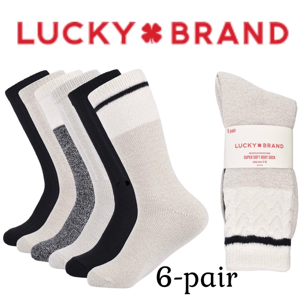 *NEW* Lucky Brand Rib Cuff Boot Sock, 6-pair